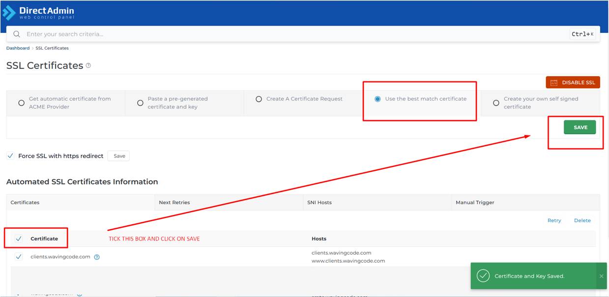 Second step to enable SSL